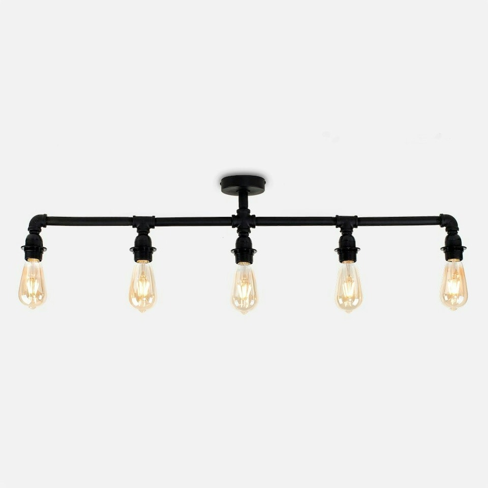 image 1 of ValueLights Industrial Steampunk Style 5 Way Satin Black Pipework Bar Ceiling Light