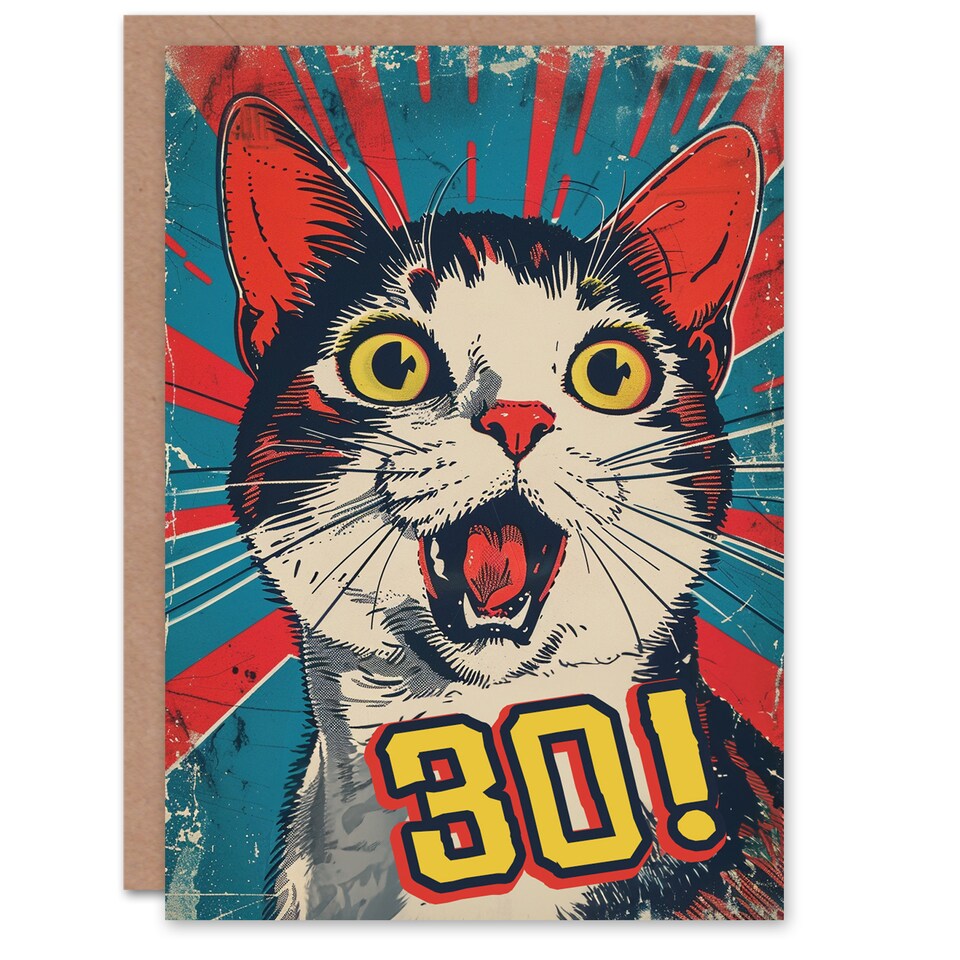 image 1 of Surprise Retro Style Thirty 30 Year Old Cat Lover Birthday Card