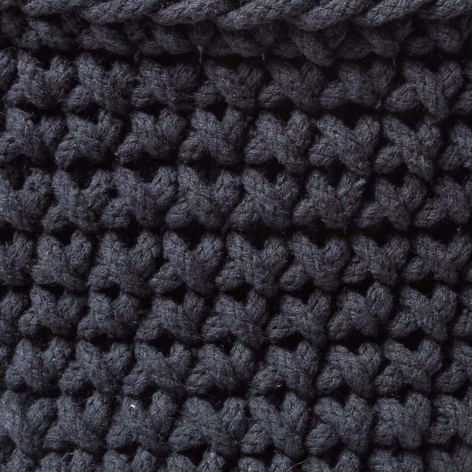 image 1 of Homescapes Black Cotton Knitted Round Storage Basket - 37 x 21 cm | Black | Black | M