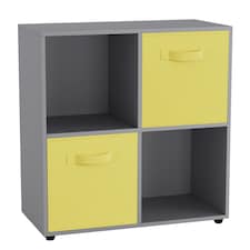 4-Cube Shelving Unit With Non Woven Inserts - Square | Grey | Grey & Yellow | 1