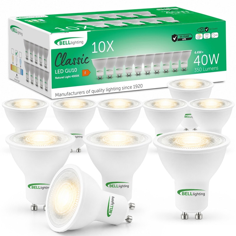 BELL Lighting Dimmable GU10 LED Bulbs 4.4W 350lm | Natural White 4000K | 38° Beam | Size: Pack of 10