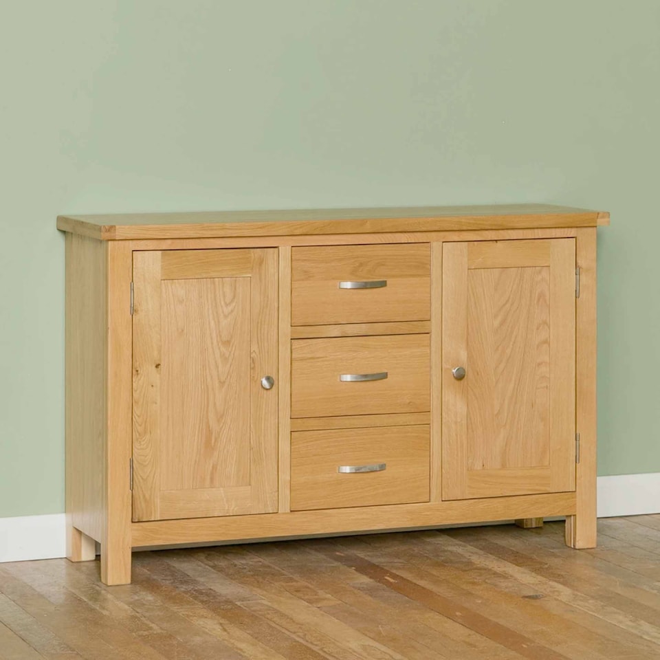 image 1 of London Oak 3 Drawer Sideboard Fully Assembled - By Roseland Furniture