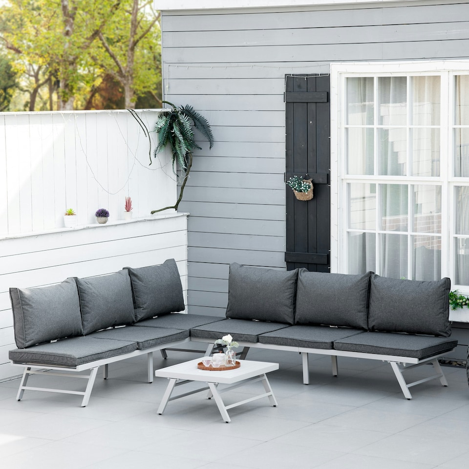 image 1 of Outsunny 3 Pcs Garden Seating Set w/ Sofa Lounge Table Outdoor Patio Furniture