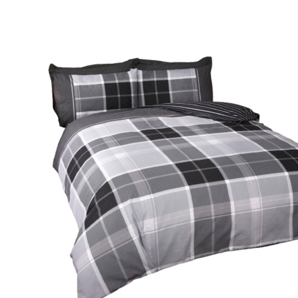 image 1 of Argyle Design Tartan Polyester Duvet Set With Pillowcase Blue | Single