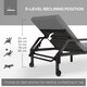 image 3 of Outsunny Outdoor PE Rattan Sun Lounger, 5-Level Adjustable Backrest Wicker Outdoor Chaise Recliner, Garden Chair with 2 Wheels, Grey
