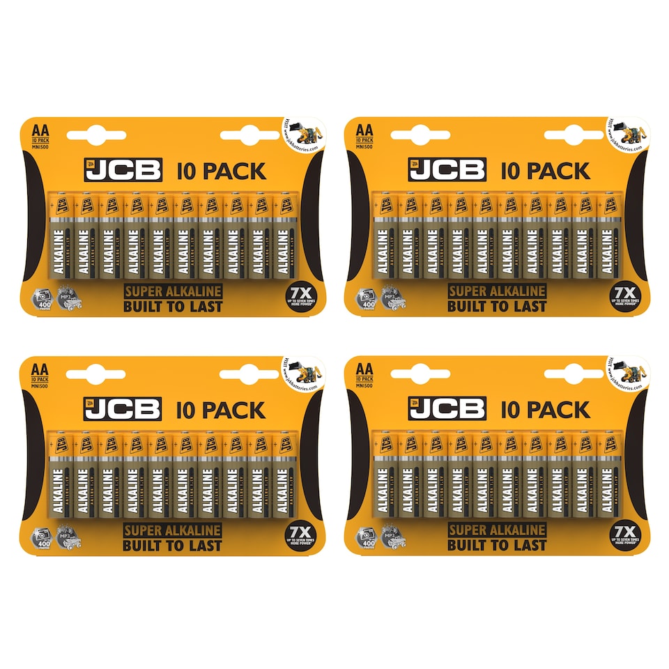 4x JCB AA Super Alkaline Batteries - Pack of 10 | Multi | AA | 10