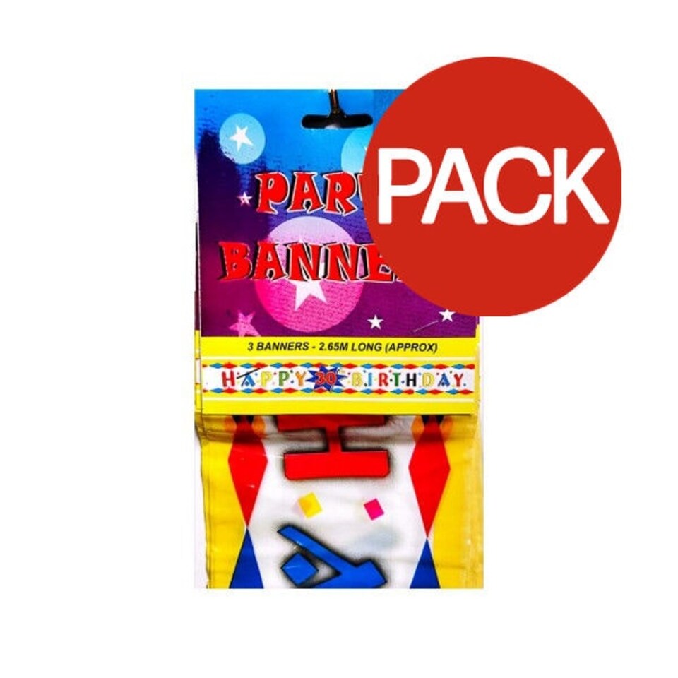 image 1 of Happy Birthday Banner (Pack of 3) - Multicoloured - One Size