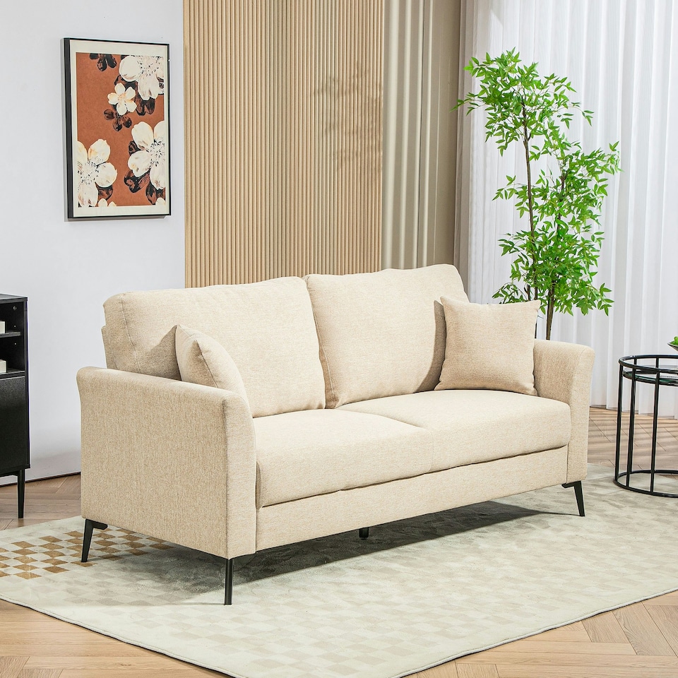 image 1 of HOMCOM Modern 3 Seater Sofa, Linen Fabric Sofa Couch Living Room Beige White
