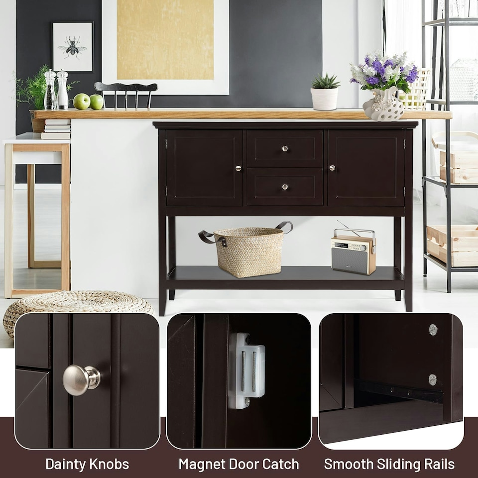 image 1 of COSTWAY Sideboard Storage Cabinet Narrow Console Table Brown