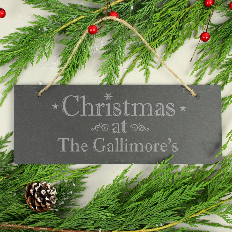 image 1 of Personalised Christmas Hanging Slate Plaque