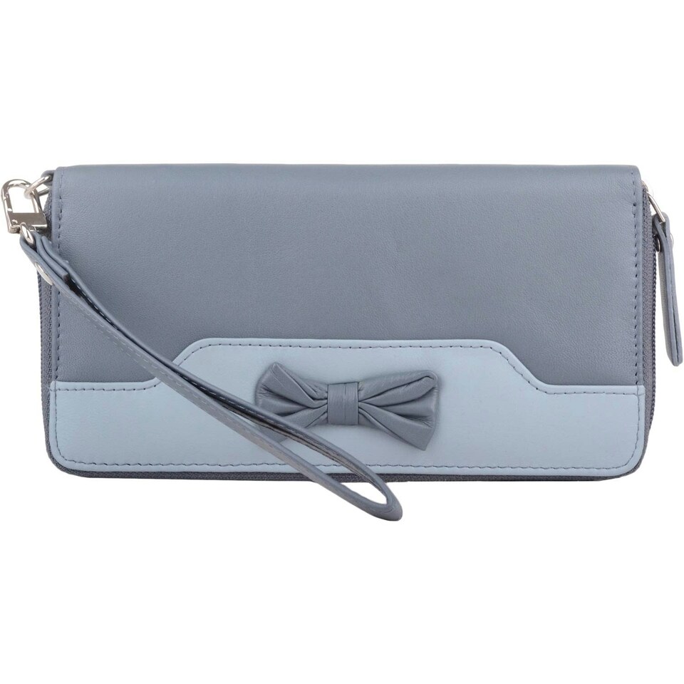 image 1 of Genuine Soft Leather Clutch Purse with Wrist Strap Grey | Grey/Cloud