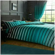 VELVETIO Oscar Stripe Duvet Cover Set Reversible Polycotton Easy Care Beddings Blue | Teal | Single