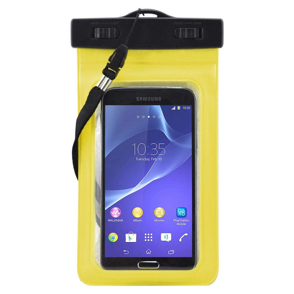 image 1 of Universal Large Waterproof Underwater Phone Case 6 Inch Touchscreen Mobile Pouch Dry Bag with Lanyard Armband Compass Clear Window