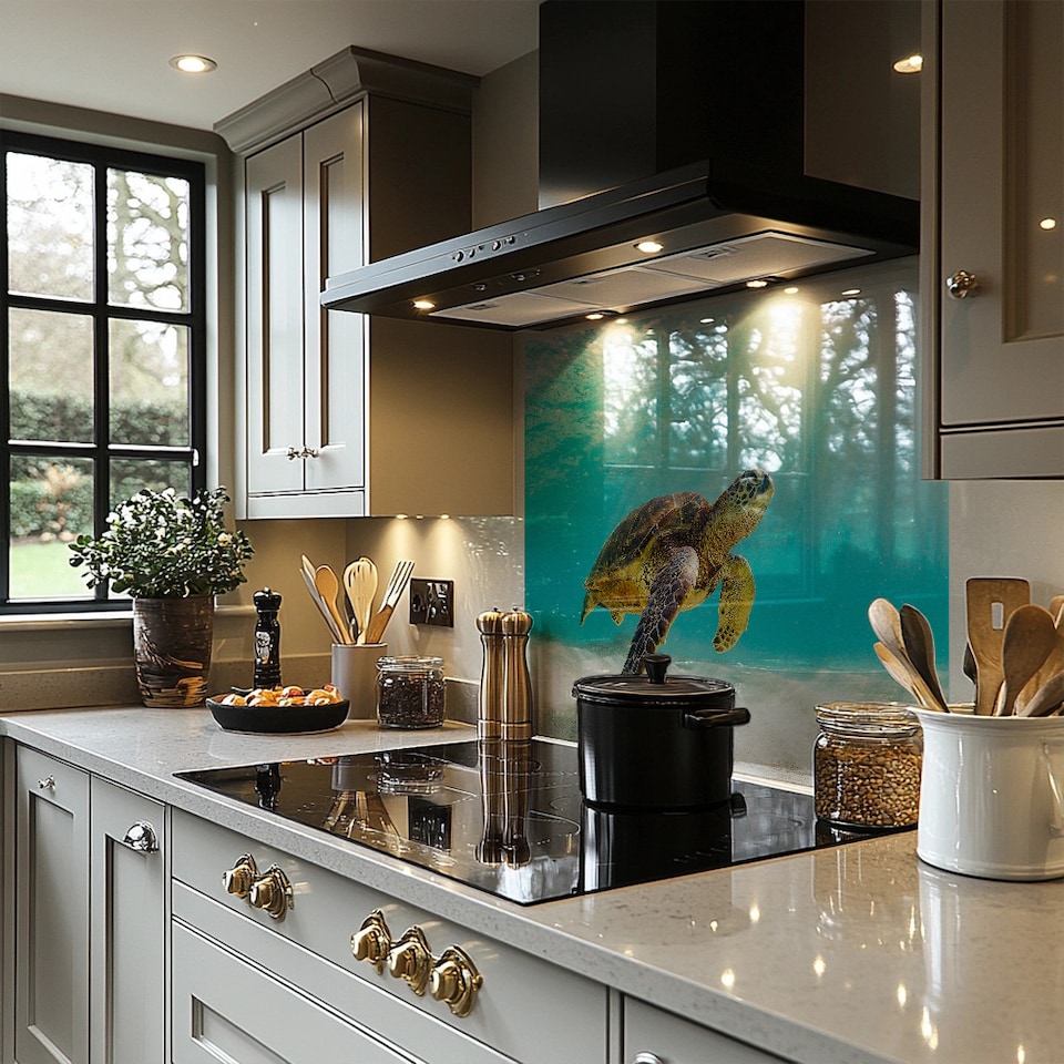 image 1 of photo of Sea turtle in the Galapagos island Designer Splash Back | White