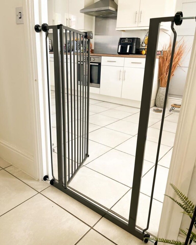image 1 of Safetots Extra Tall Metal Safety Gate Pressure Fit, 107.4cm - 115cm, Slate Grey, 104cm in Height, Extra Tall Stair Gate, Tall Baby Gate, Easy Installation
