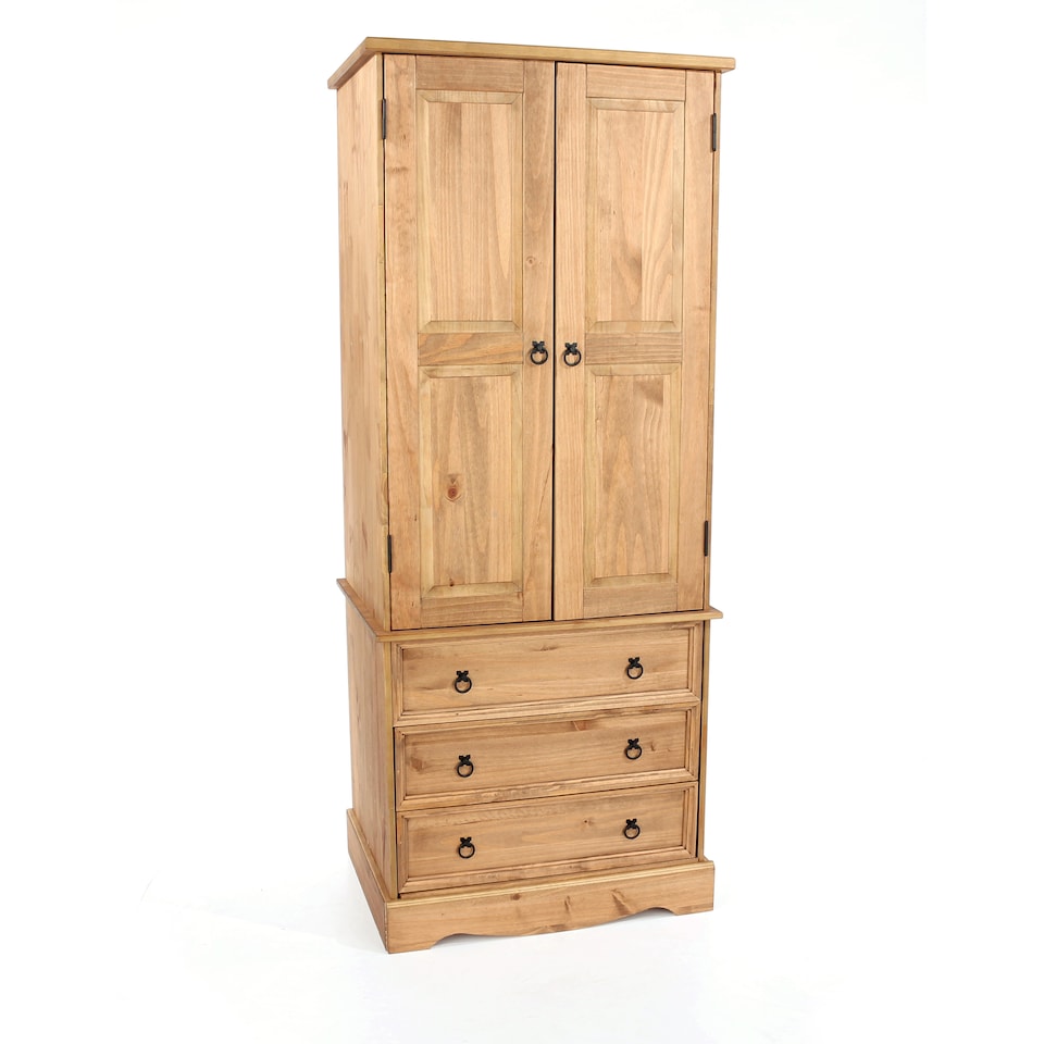 image 1 of Corona 2-Door 3-Drawer Wardrobe - Pine Wardrobe with Hanging Rail and Versatile Storage | Brown | Brown | One Size | 1