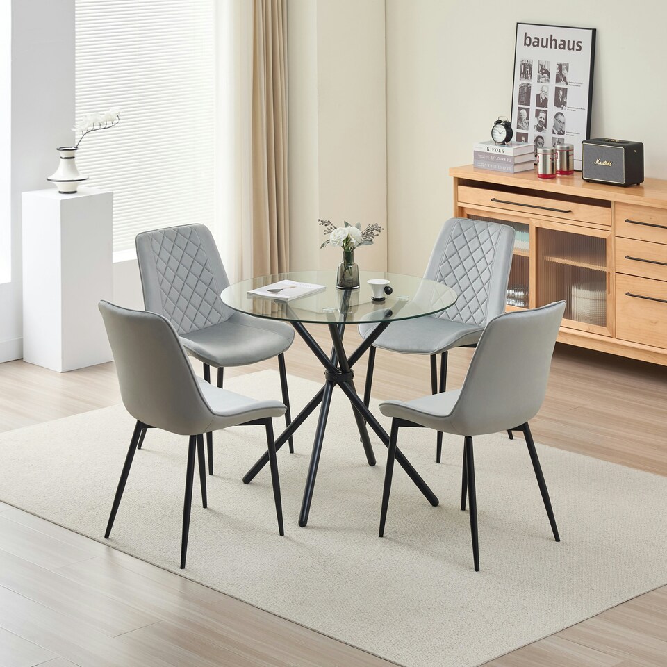 image 1 of New York Dining Table with 4 Amelia Velvet Chairs | Blue | 5