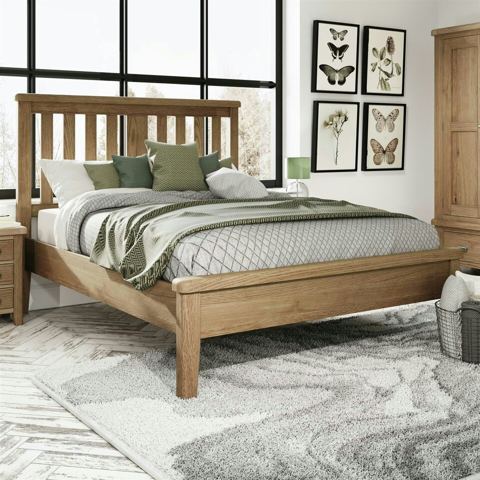 image 1 of Holcombe Solid Wood King Size Bed Frame Wooden Slats Bedroom Smoked Oak