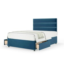 Majestic 1000 Pocket Sprung Blue Plush Velvet 2 Drawer Divan Set And Milan Headboard Small Single