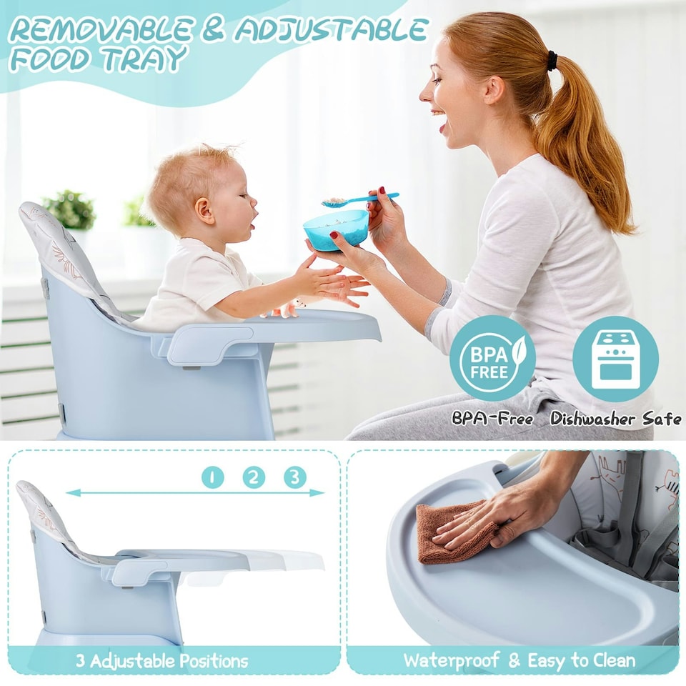 image 1 of COSTWAY 6-in-1 Baby High Chair Convertible Feeding Chair-Gray