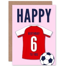 Football Strip Kit Red White Jersey Age 6 Year Old Child Kids 6th Birthday Card