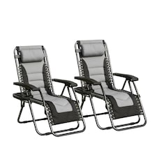 Set of 2 Zero Gravity Heavy Duty Outdoor Garden Reclining Chairs with Padded Seat Black/Grey