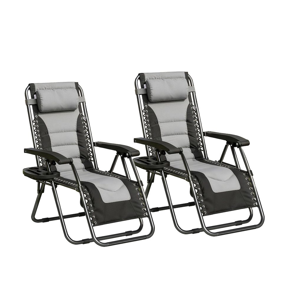 Set of 2 Zero Gravity Heavy Duty Outdoor Garden Reclining Chairs with Padded Seat Black/Grey