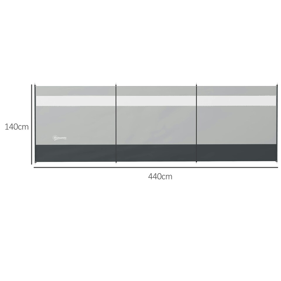 image 1 of Outsunny Camping Windbreaks with Clear Windows and Carry Bag, 440 x 140cm, Grey