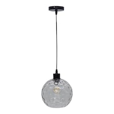 First Choice Lighting Barnum Clear Dimple Glass Globe with Black Pendant Fitting Black | Clear