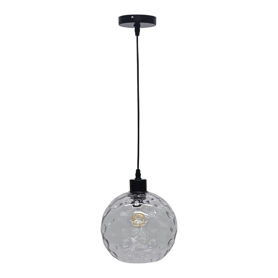 image 1 of First Choice Lighting Barnum Clear Dimple Glass Globe with Black Pendant Fitting Black | Clear