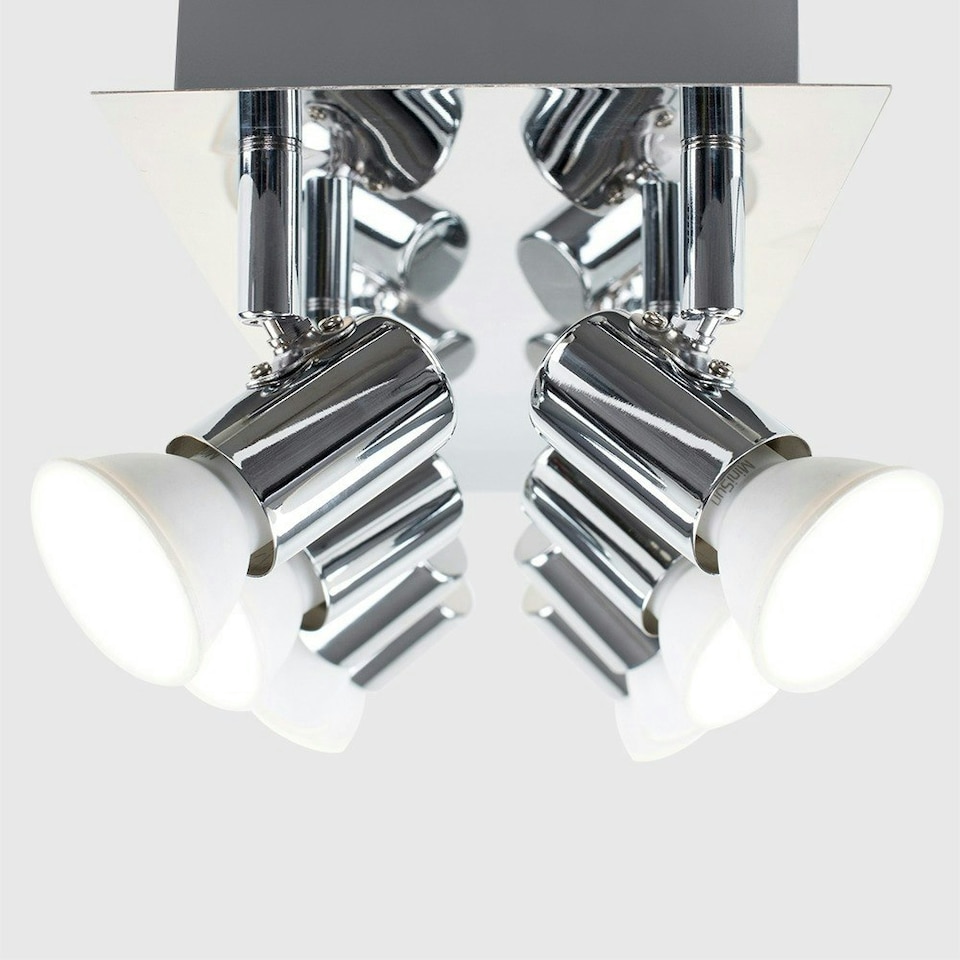 image 1 of ValueLights Large Rectangular Polished Chrome Plate 8 Way Adjustable Ceiling Spotlight - with 8 x 5W Cool White GU10 LED Bulbs Chrome