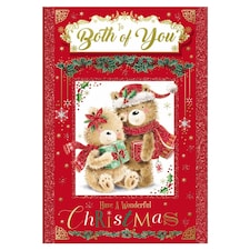 To Both of You Bears With Gift Beautiful Red Christmas Card
