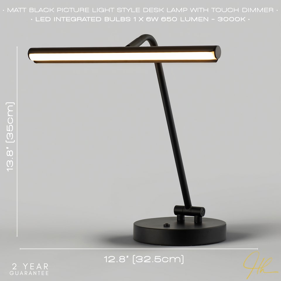 image 1 of Black LED Picture Light Desk Lamp with Touch Dimmer | Black