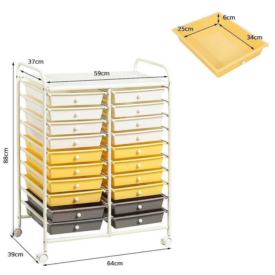 image 1 of COSTWAY 20 Drawers Storage Trolley Home Organizer Yellow