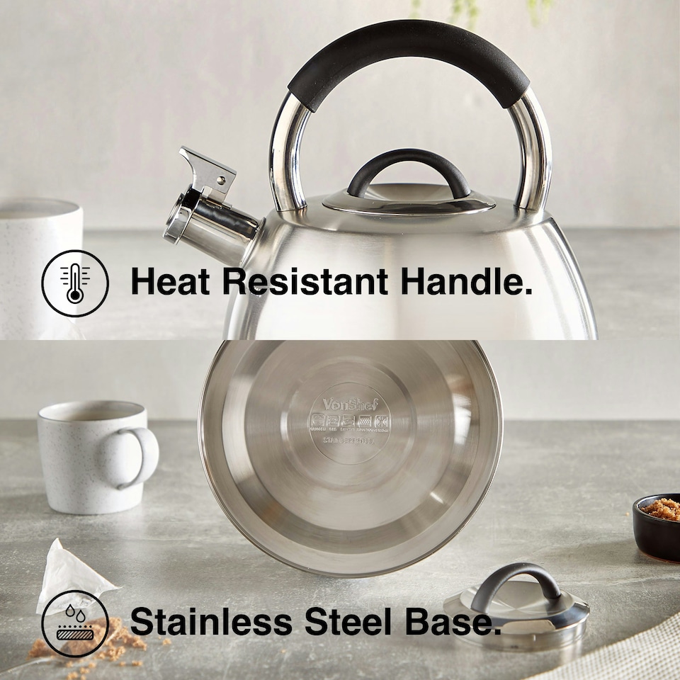 image 1 of VonShef Stove Top Whistling Kettle 2.5L Stainless Steel
