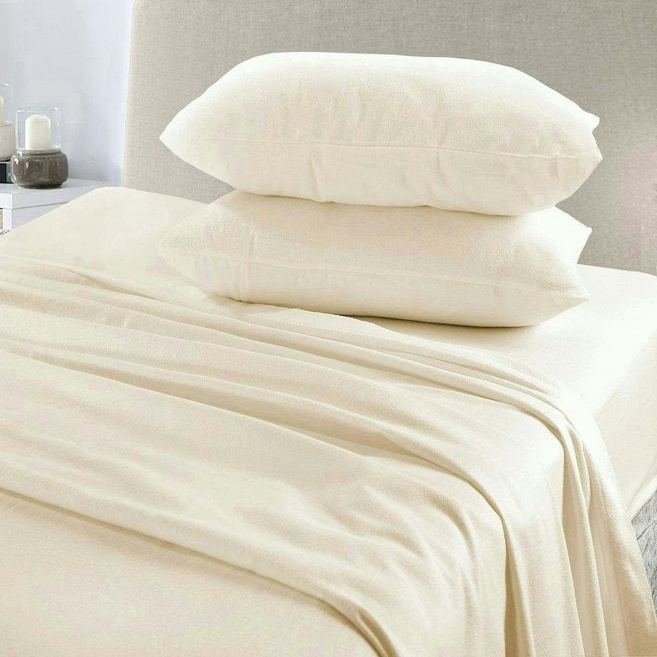 image 1 of Plain Dye Flannelette Cream Double Duvet Cover Set