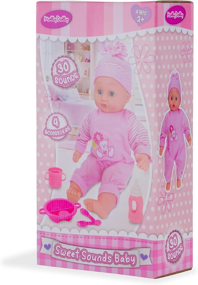 image 1 of Molly Dolly Baby Doll Set - 40cm Talking Doll With Feeding Accessories Set