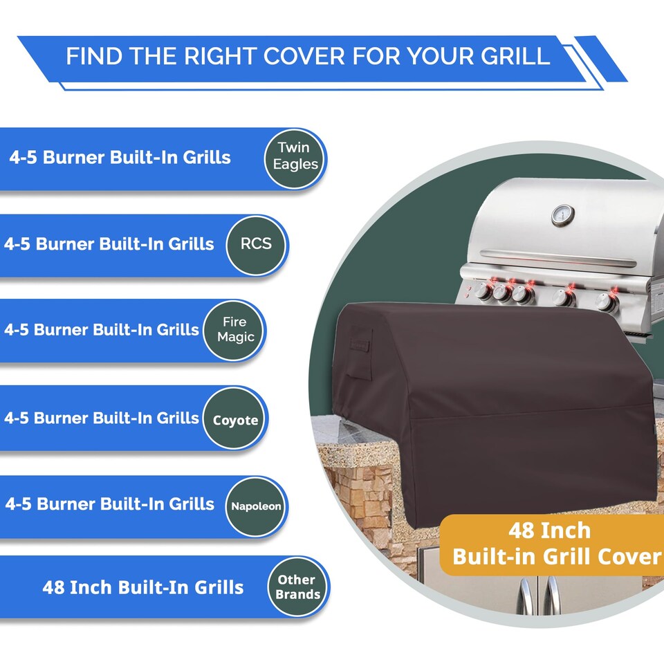 image 1 of Covers&All Built-in Outdoor Grill Cover, Durable 12 Oz Waterproof Cover Max Material with Air Pocket, 48 in W x 27 in D x 26 in H, Coffee
