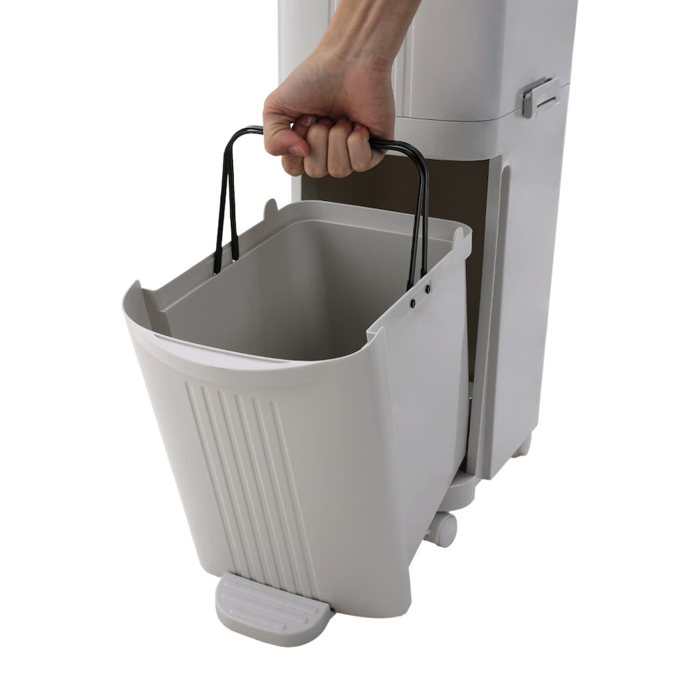 image 1 of Living and Home 30L 2-Tier Dry Wet Separation Trash Bin with Dividers | Grey