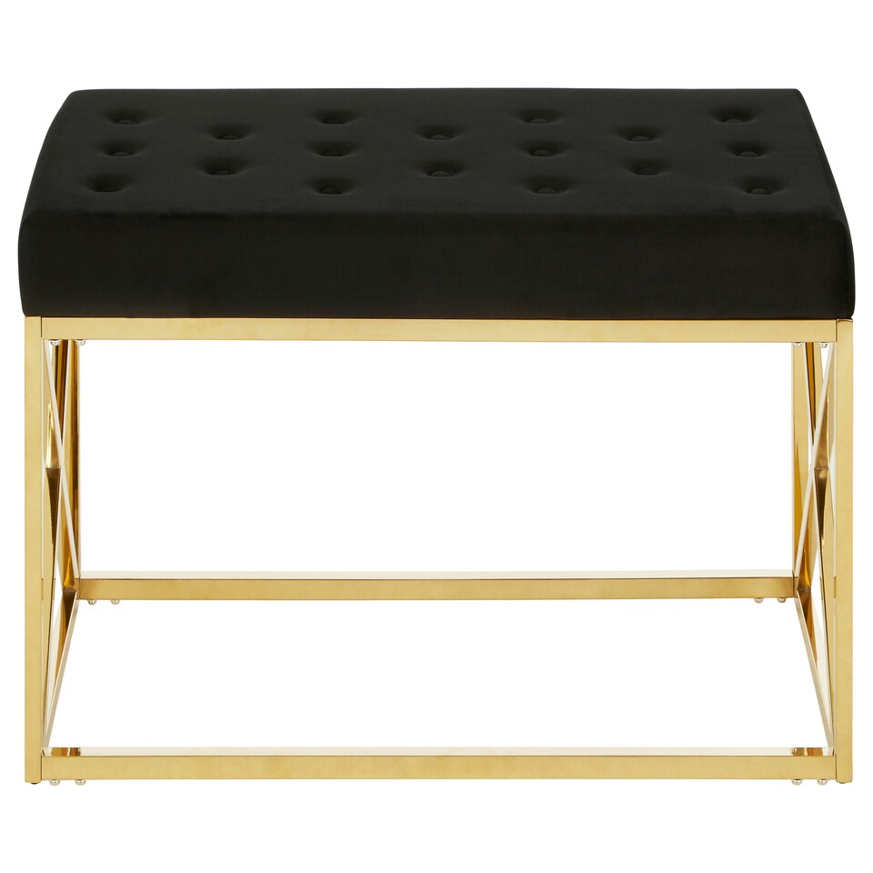 image 1 of Allure Black Tufted Seat And Gold Finish Bench Gold