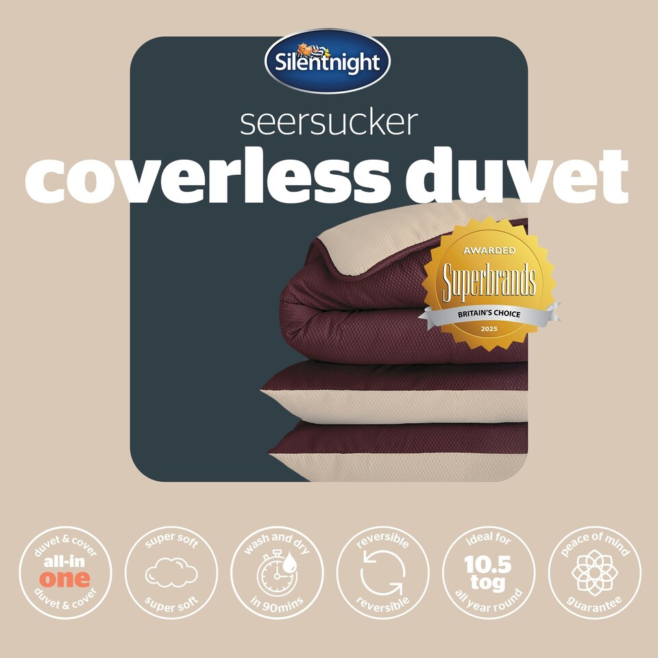 image 1 of Silentnight 10.5 Tog Seersucker Coverless Duvet and Pillowcase Set N/A | Berry/Natural | Double