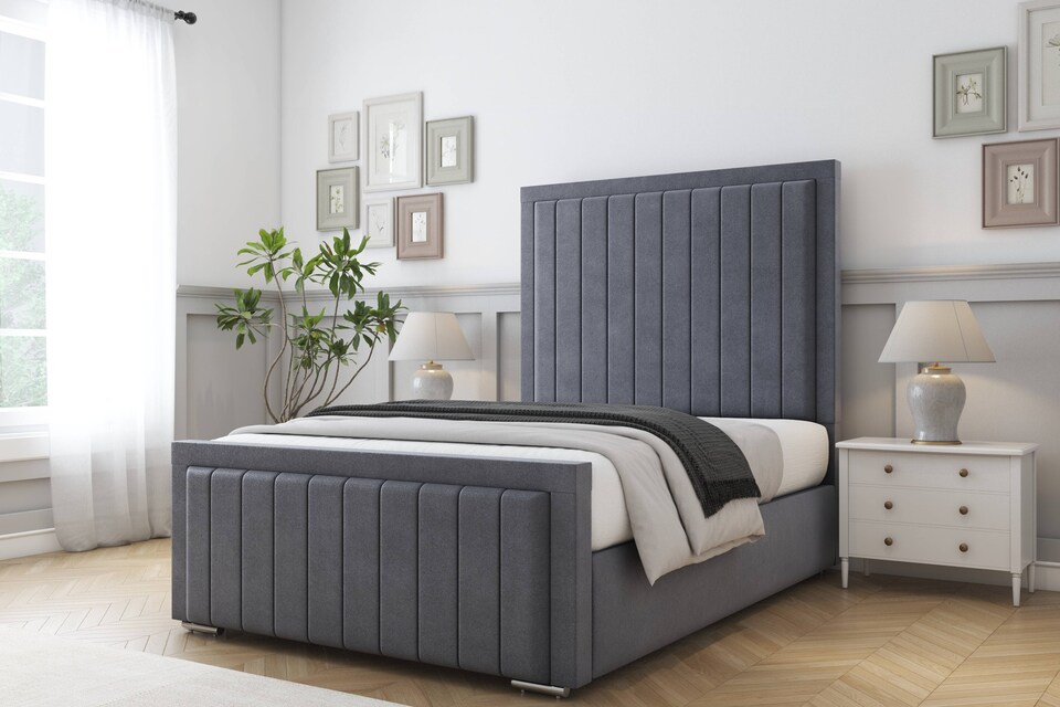 image 1 of Sloomy Richmond Steel Plush Bed Frame With Mattress With 50" Upholstered Headboard 4'6 Double