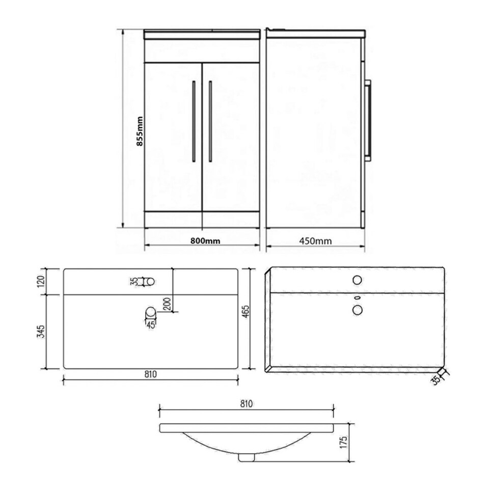 image 1 of Bathroom 2-Door Floor Standing Vanity Unit with Mid Depth Ceramic Basin 800mm Wide - Silver Oak  - Brassware Not Included | Brown | Brown | 1
