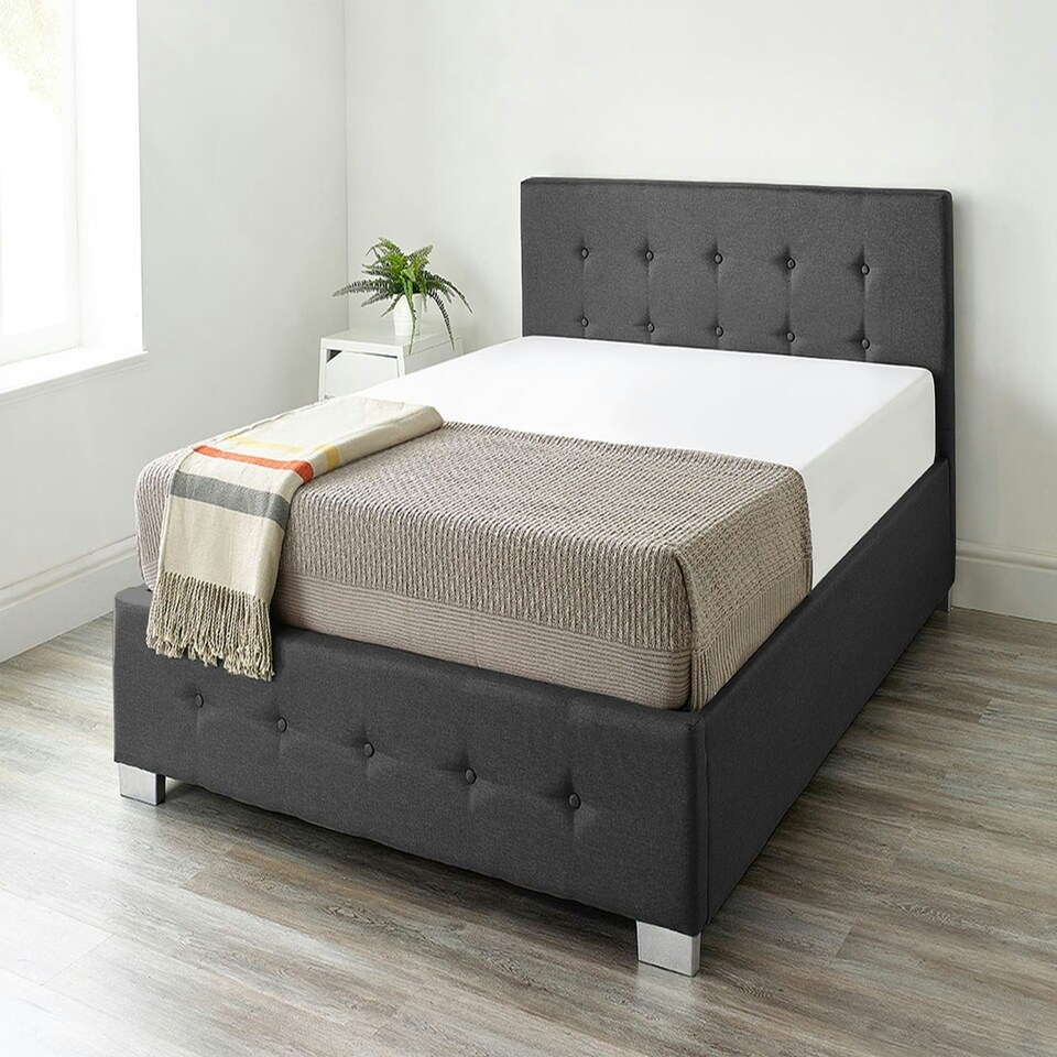 image 1 of End Lift Ottoman Storage Bed Single, Black Linen