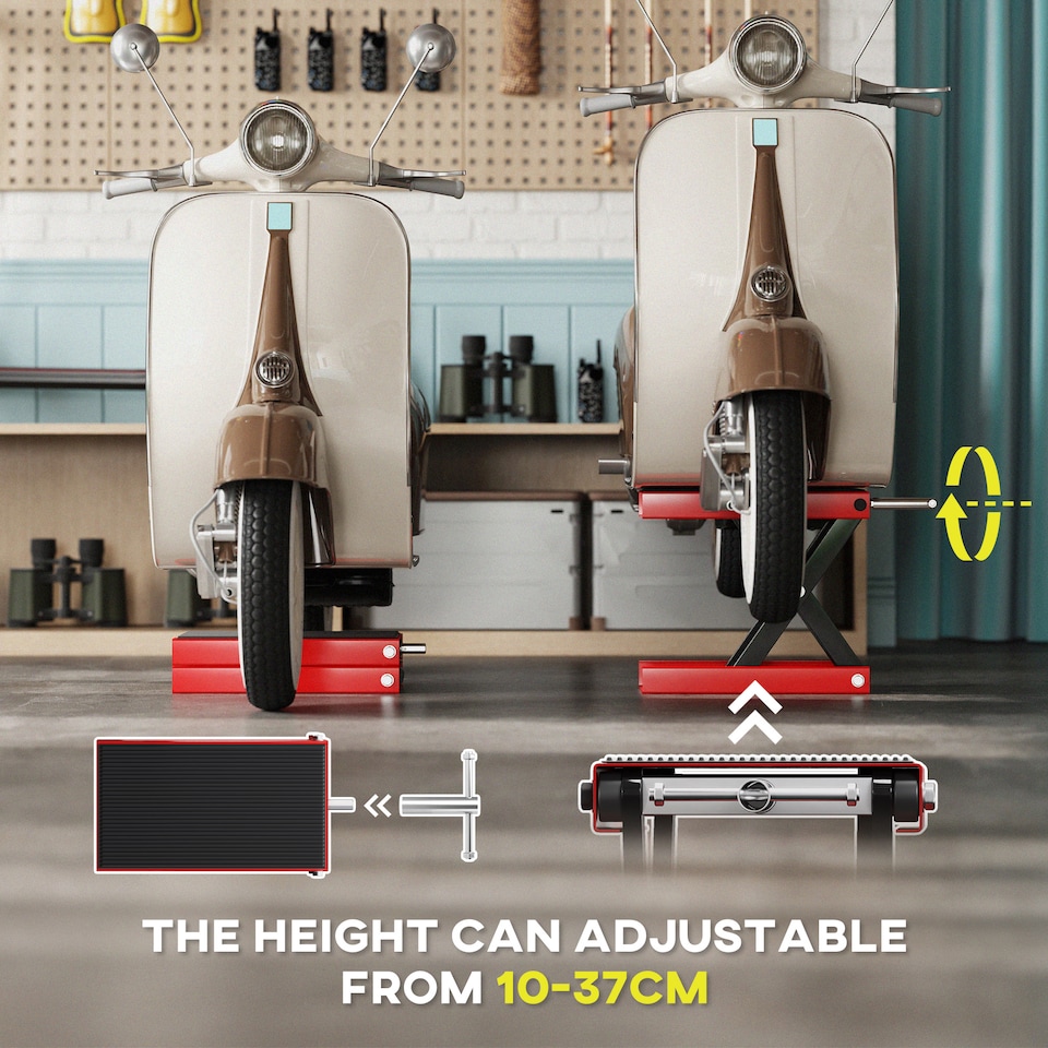 image 1 of DURHAND 500KG Motorcycle Lift Scissor Jack, Height Adjustable Motorbike Stand with Anti-Slip Wide Deck, Heavy Duty Steel Motorbike Repair Lift Hoist Stand for Home Garage, Red