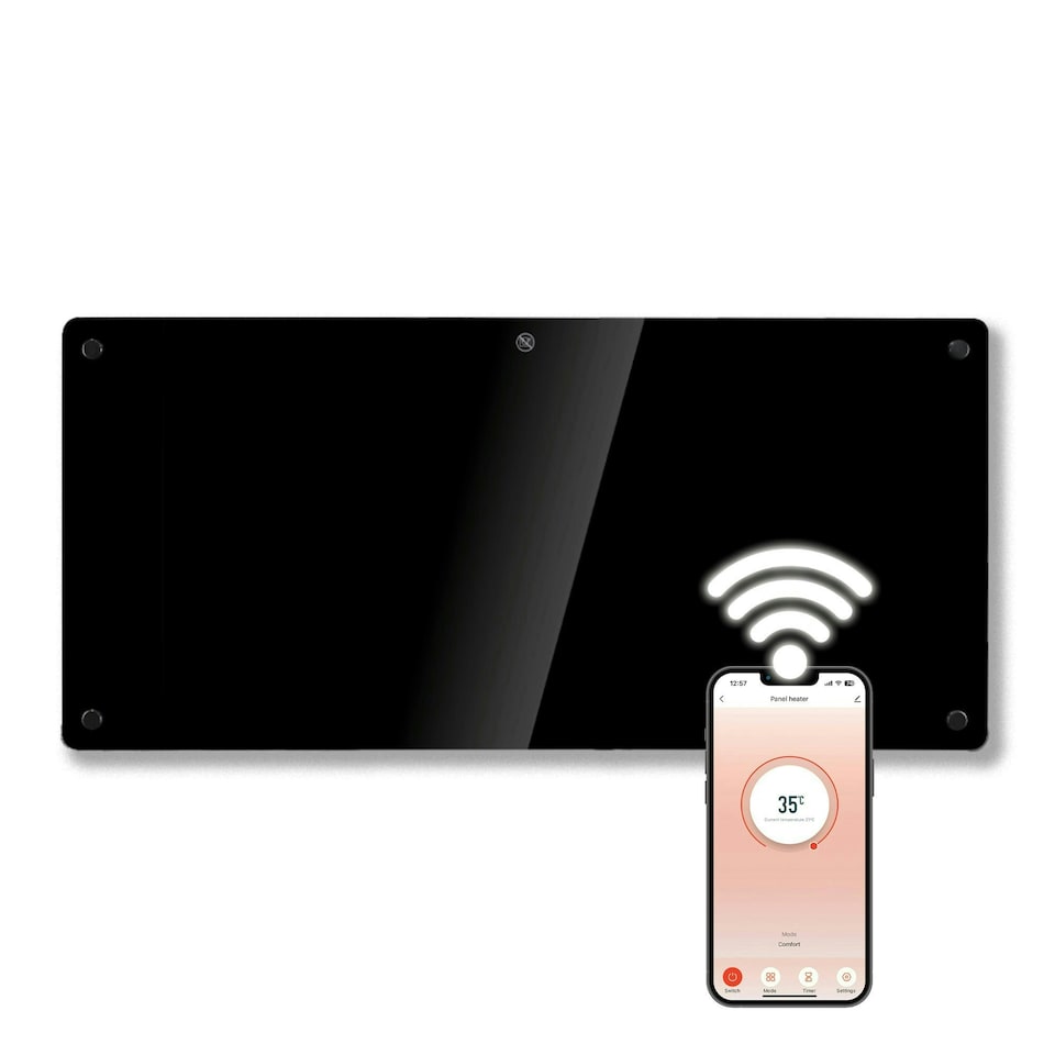 image 1 of Futura 2000W Smart Wifi Heater Electric Panel Wall Mounted Black Glass Radiator