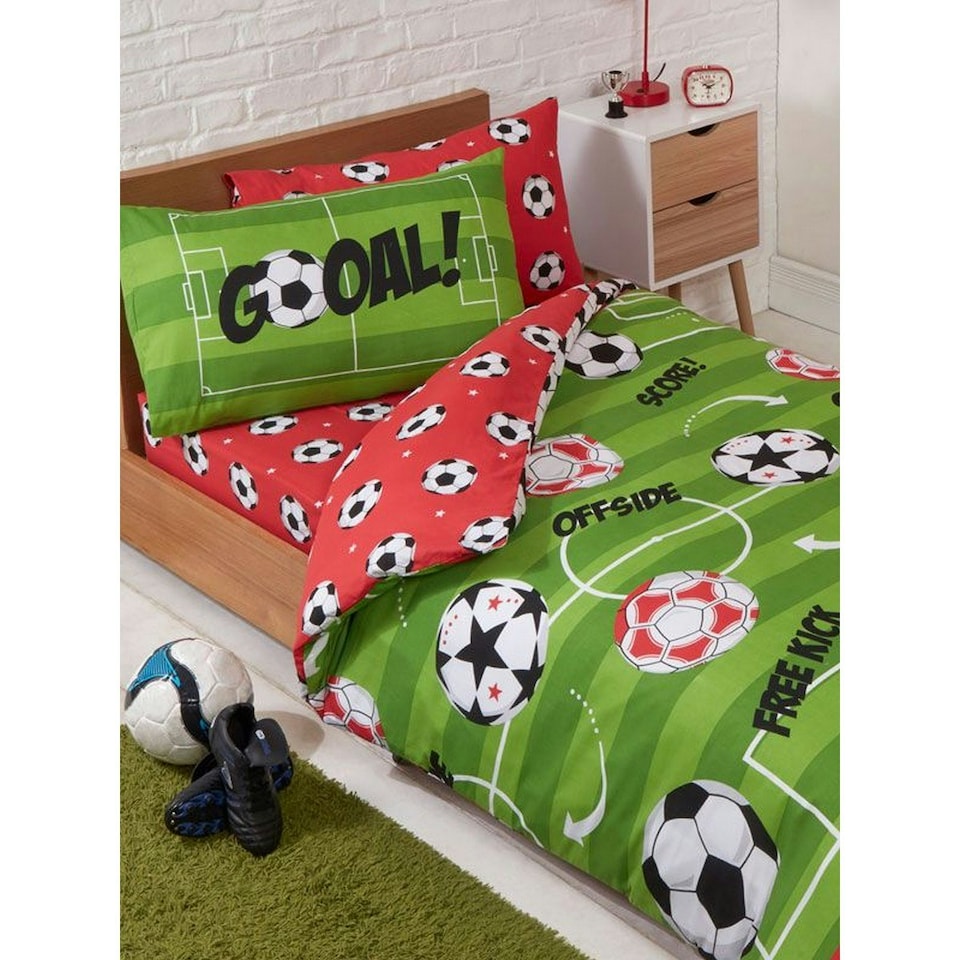 image 1 of Bedding & Beyond Football Duvet Cover Set - Red/Green - Double | Red | Double