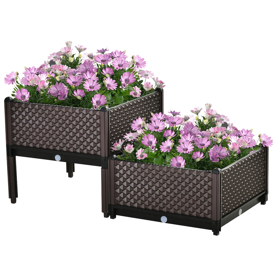 image 1 of Outsunny 2-Piece Raised Garden Bed Planter Box for Flowers, Vegetables, Herbs
