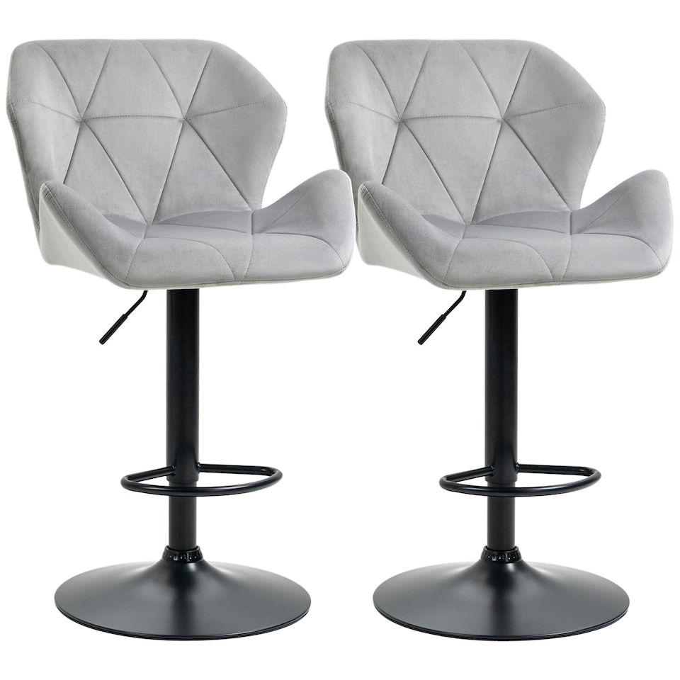 image 1 of HOMCOM Set Of 2 Luxurious Velvet-Touch Bar Stools Metal Frame Footrest Grey