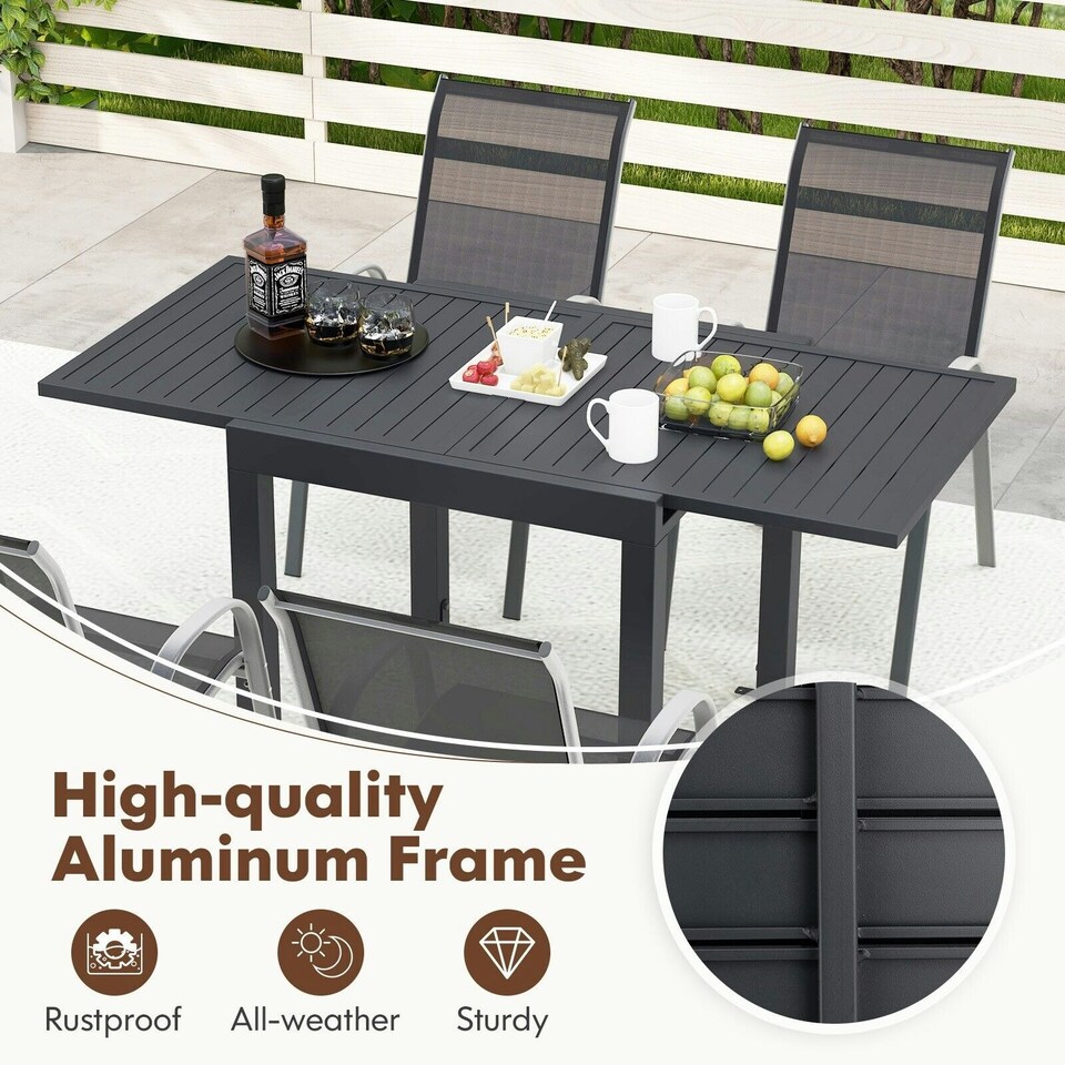 image 1 of COSTWAY Patio Dining Table 80-160cm 4-6 Person Grey